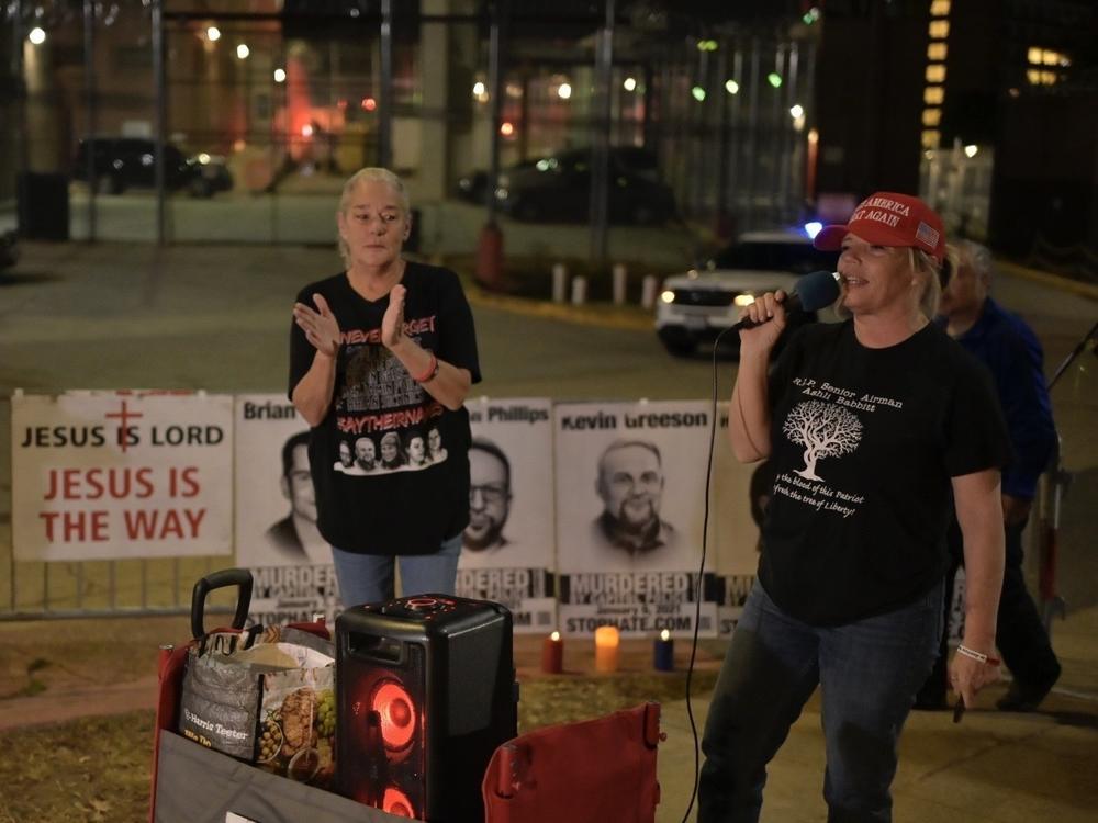 Nicole Reffitt, right, outside of the Washington D.C. jail, celebrating Donald Trump’s electoral victory on Wednesday, Nov. 6, 2024. Her husband, Guy Reffitt is serving a prison sentence of seven years for his role in the Jan. 6 attack.