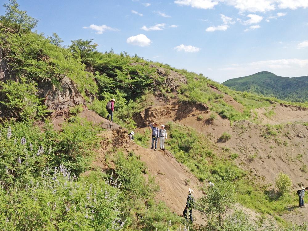 The Nanjing Institute of Geology and Paleontology team at a site where many three-dimensional dinosaur fossils have been excavated.