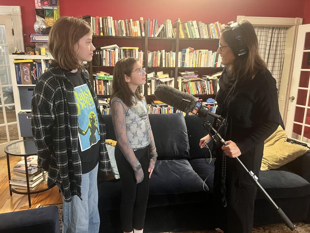 Jules Randell, 15, and little sister Bee, 12, talk with NPR correspondent Tovia Smith at their home in a Boston suburb days after Vice President Harris lost her bid to become the first female U.S. president.