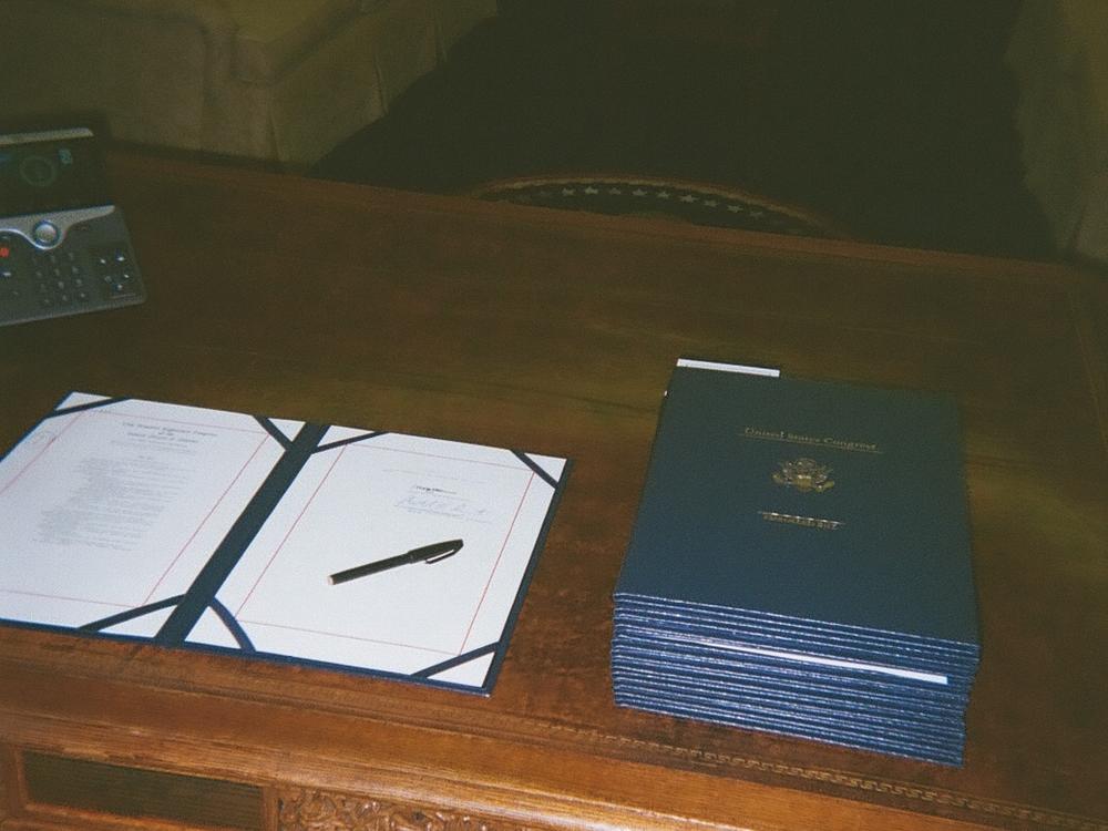 This photo was taken from behind the Resolute Desk, the desk where Biden sits in the Oval Office.