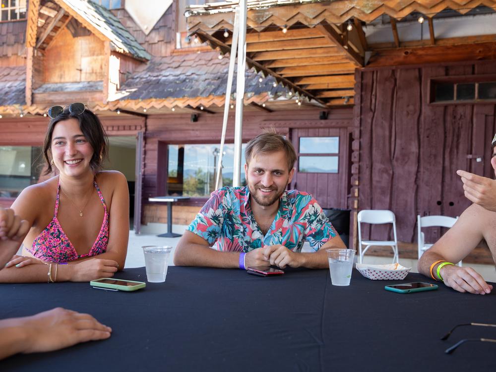Victoria Sysak and Roman Onyshkevych, both from Washington, D.C., and Mykola Shevchik, from New Haven, Conn., are friends from Ukrainian scouting and ritually attend Soyuzivka's Labor Day weekend festivities.