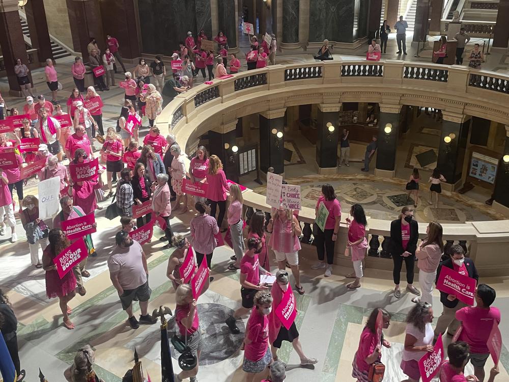 Abortion rights supporters are seen gathering for a 