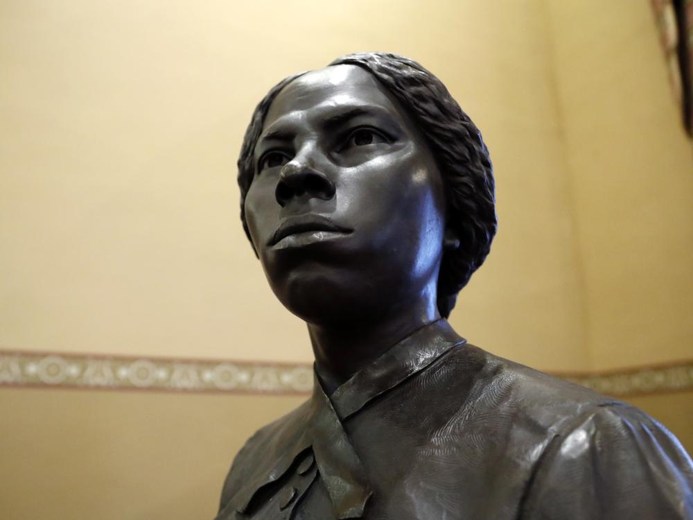 A bronze statue of abolitionist Harriet Tubman is seen at the Maryland State House, Feb. 10, 2020, in Annapolis, Md.