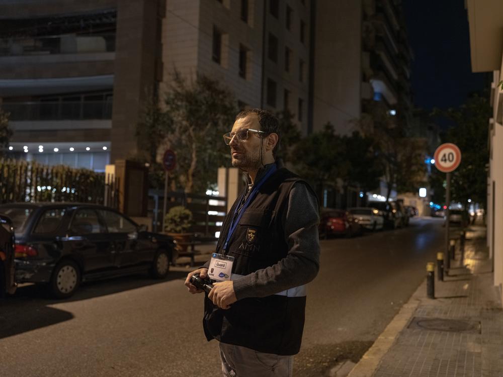 Tarek Khoury, 40, is one of the Ashrafieh neighborhood watch guards in Beirut, who has an eye out not just for theft and attempted break-ins, but also for anyone suspicious who may be among the displaced.