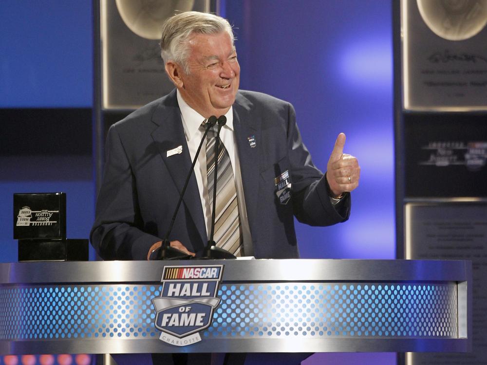 Bobby Allison speaks after being inducted into the NASCAR Hall of Fame in Charlotte, N.C., in 2011.