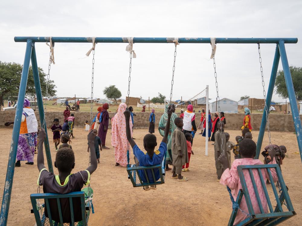 Charities like World Vision have created a playground area for refugee kids in eastern Chad.
