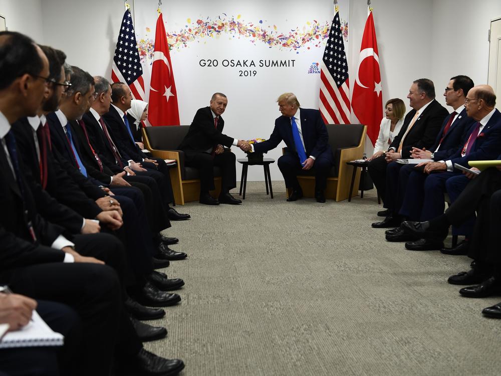 President Donald Trump meets with Turkish President Recep Tayyip Erdogan during the G20 Summit in Osaka on June 29, 2019.
