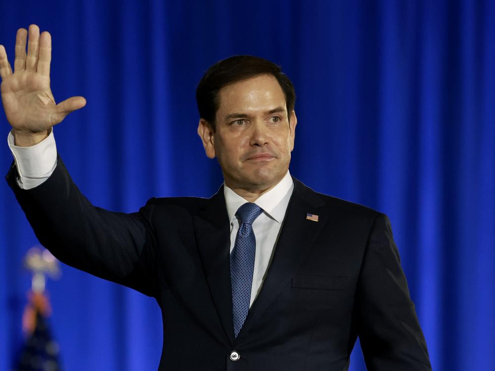 Sen. Marco Rubio (R-FL) speaks before the arrival of former president Donald Trump at the Club 47 group in the Palm Beach Convention Center on June 14, in West Palm Beach, Fla.