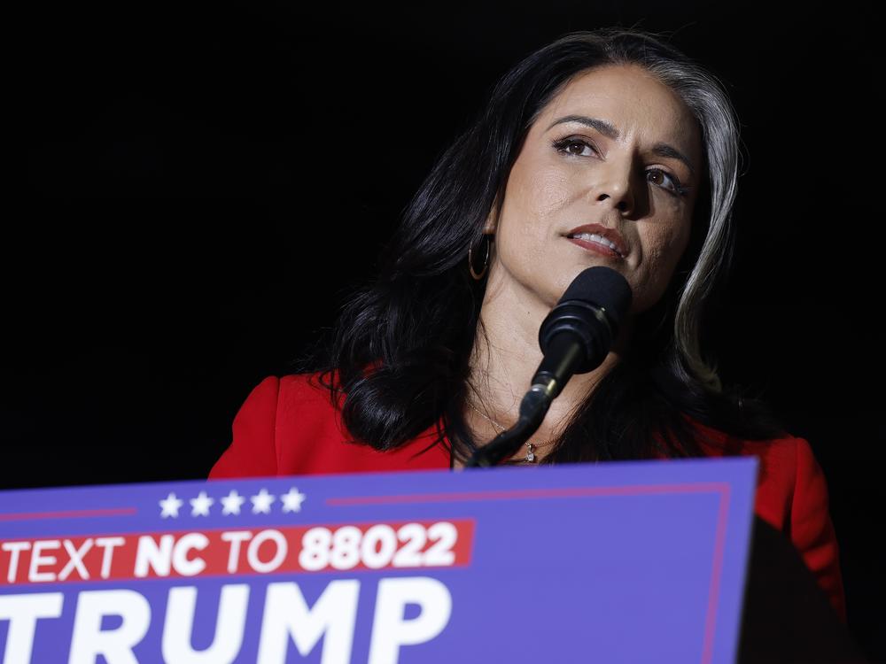Former U.S. Rep. from Hawaii Tulsi Gabbard speaks during a rally for former President Donald Trump on Oct. 22 in Greensboro, N.C.