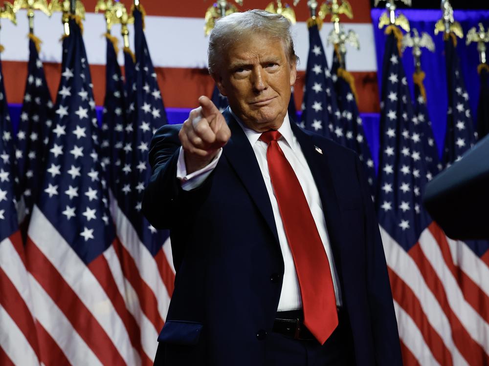 Republican presidential nominee, former U.S. President Donald Trump arrives to speak during an election night event at the Palm Beach Convention Center on Nov. 6, in West Palm Beach, Fla.
