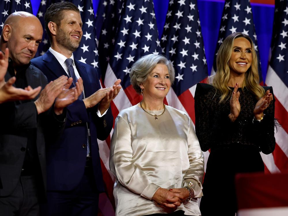 Susie Wiles (2nd R), senior advisor to Republican presidential nominee, former U.S. President Donald Trump's campaign, is recognized for her work during an election night event at the Palm Beach Convention Center on Nov. 6, in West Palm Beach, Fla.