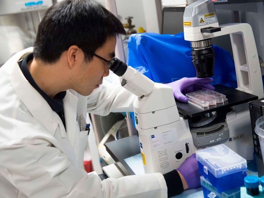 Dr. Benjamin Jin, a biologist, works on immunotherapy for HPV+ cancers, in a lab at the National Cancer Institute at the National Institutes of Health (NIH) in Bethesda, Md., in 2018. The NIH has a $48 billion budget to fund biomedical research.