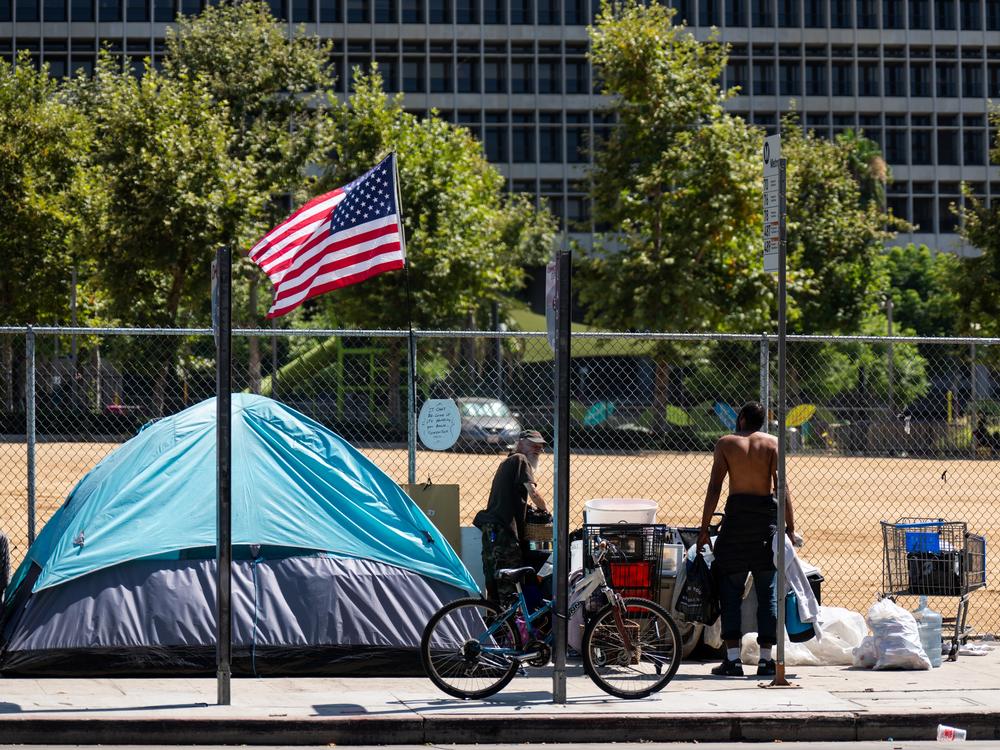 A homeless encampment in Los Angeles in July 2024.