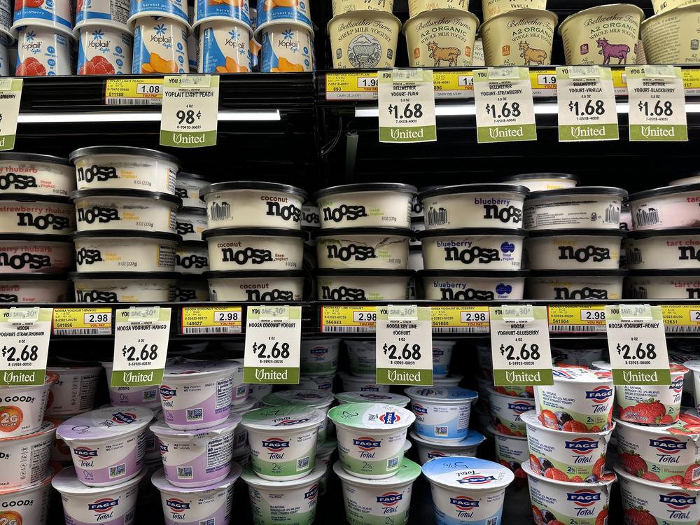 Grocery prices aren't rising as fast anymore, but Americans are still dealing with high prices. Seen here are dairy items for sale in San Rafael, Calif., in September.