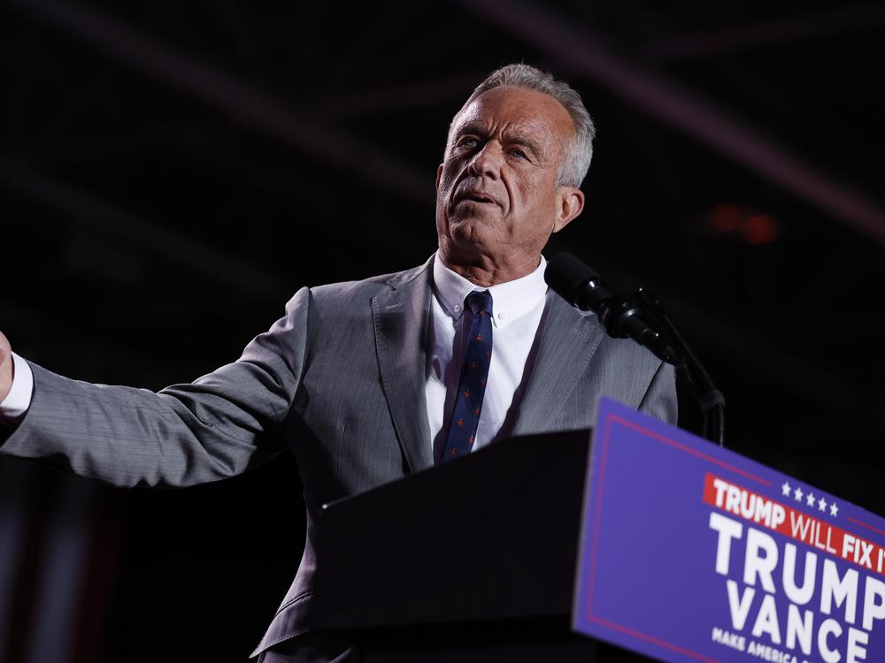 Robert F. Kennedy Jr. speaks during a campaign rally for Donald Trump at Macomb Community College in Warren, Mich., on Nov. 1. Trump has now tapped Kennedy for his administration.
