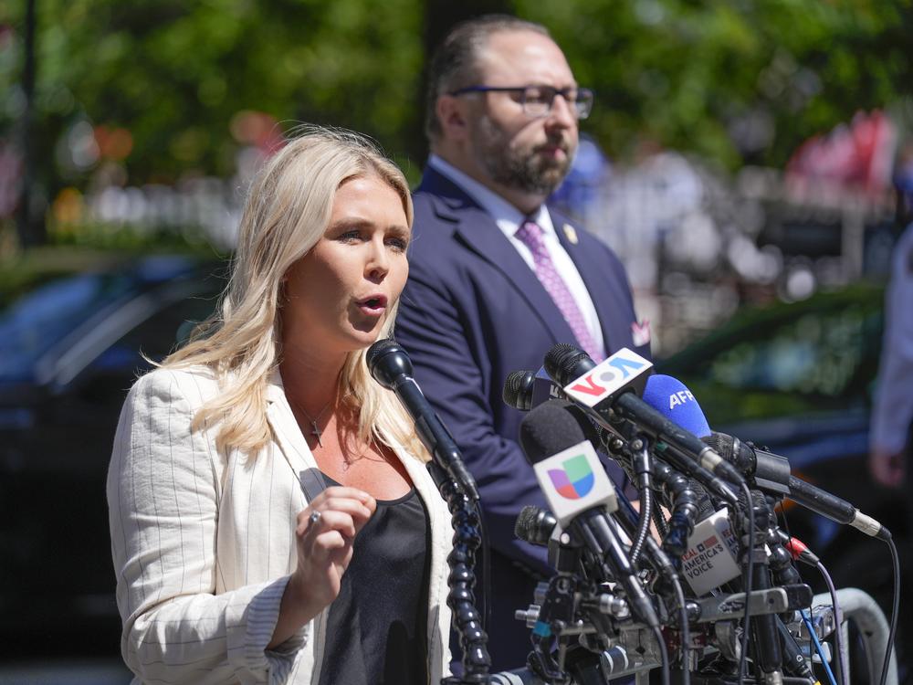 Karoline Leavitt, former President Donald Trump's campaign press secretary, speaks to reporters across the street from Trump's criminal trial in New York on May 28. Leavitt will be the youngest person to ever hold the job of top White House spokesperson.