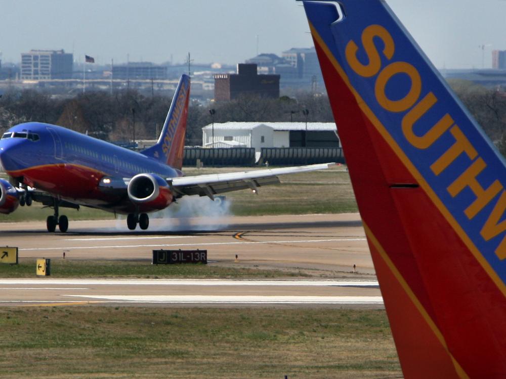Southwest Airlines planes take off from the airline's hub at Dallas Love Field Airport March 12, 2008, in Dallas, Texas.