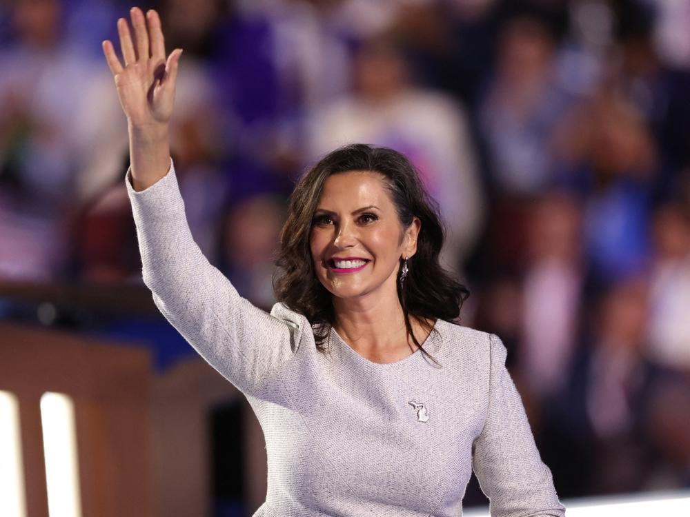 Michigan Governor Gretchen Whitmer waves from the stage on the fourth and last day of the Democratic National Convention (DNC) at the United Center in Chicago, Illinois, on August 22, 2024.