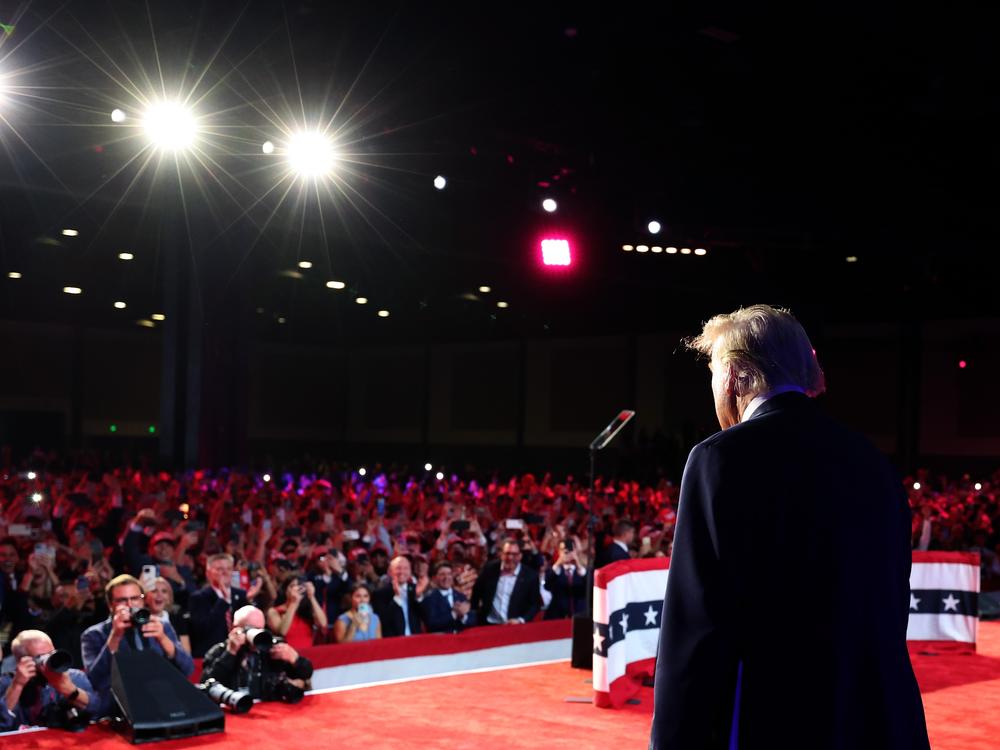 Former President Donald Trump arrives to speak during an election night event on Nov. 6 in West Palm Beach, Fla.
