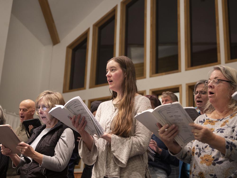The North Fork Community Choir practices at the North Fork Baptist Church in Paonia, Colo., on Nov. 6 — the day after Election Day.