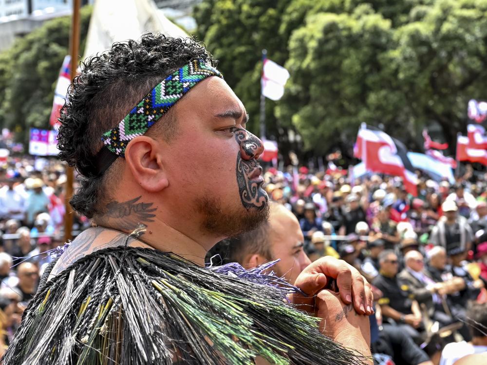 Thousands of people gather outside New Zealand's parliament to protest a proposed law that would redefine the country's founding agreement between Indigenous Māori and the British Crown, in Wellington on Tuesday.
