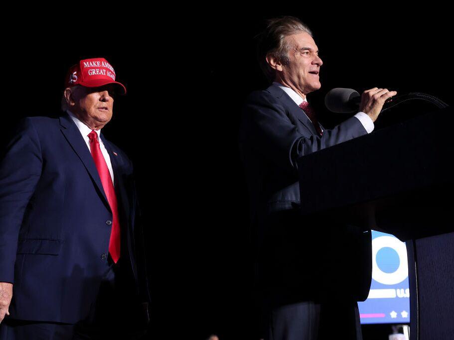 President-elect Donald Trump (R) has picked celebrity physician Dr. Mehmet Oz (L) to lead CMS. Here they're seen together during a rally at the Arnold Palmer Regional Airport November 5, 2022 in Latrobe, Pa., when Oz was running for Senate in that state.