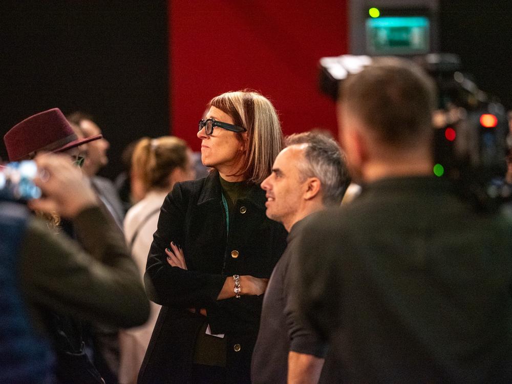 Cinematographer Bianca Cline and director Joel Souza at the <em>Rust </em>premiere in Torun, Poland on Wednesday.