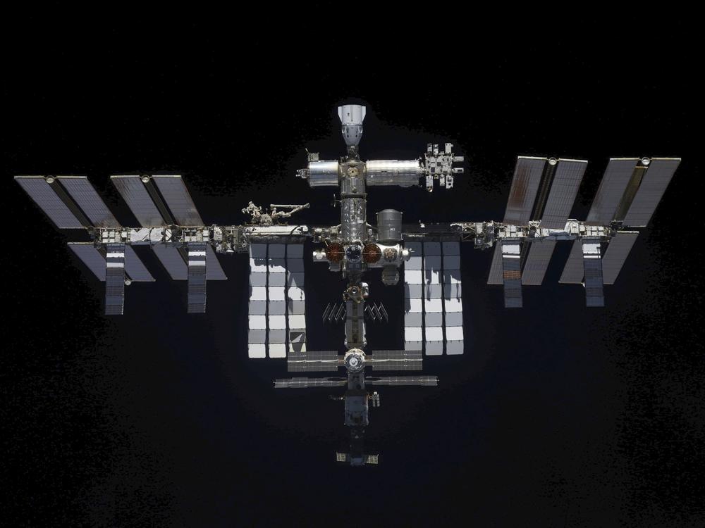In this handout photo released by Roscosmos Space Agency Press Service, a view of the International Space Station taken on Mar. 30, 2022 by crew of Russian Soyuz MS-19 space ship after undocking from the Station.