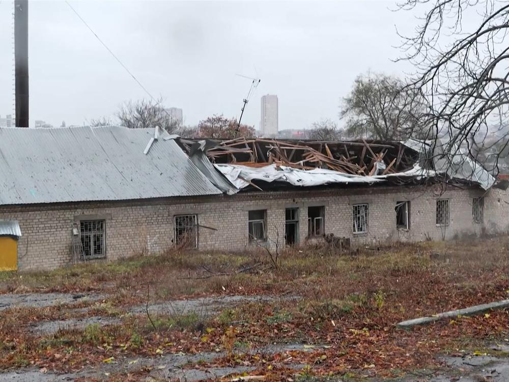 An image taken from AFPTV footage shows damage on a rehabilitation center for people with disabilities, following a Russian attack in the Ukrainian city of Dnipro on Thursday.