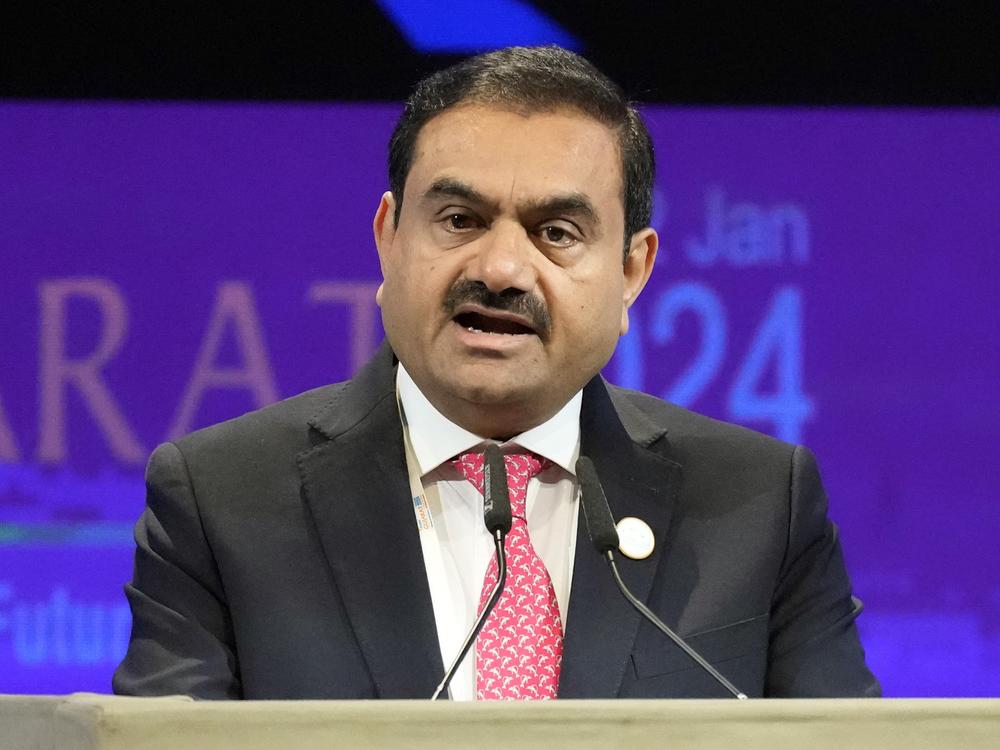 India's Adani Group Chairman Gautam Adani addresses the Vibrant Gujarat Global Summit in Gandhinagar, India, Jan.10, 2024.