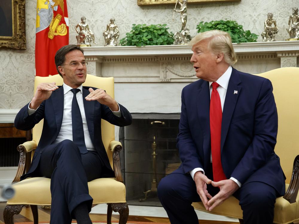 President Donald Trump speaks during a meeting with the Dutch Prime Minister Mark Rutte in the Oval Office of the White House, Thursday, July 18, 2019, in Washington.