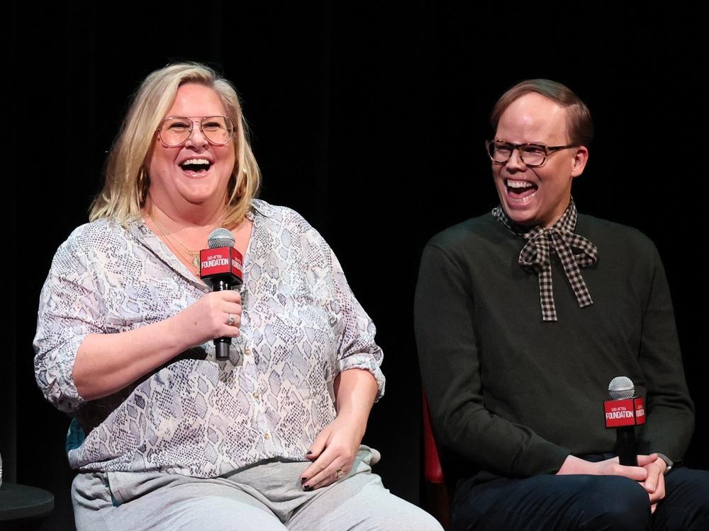 Bridget Everett and Jeff Hiller speak onstage during SAG-AFTRA Foundation Conversations - 