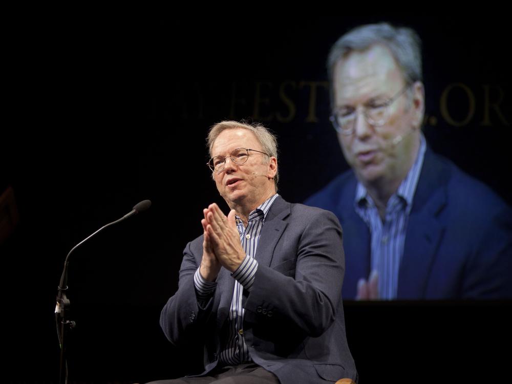 Former Google CEO Eric Schmidt attends The Telegraph Hay festival at Dairy Meadows on May 25, 2013, in Hay-on-Wye, Wales.