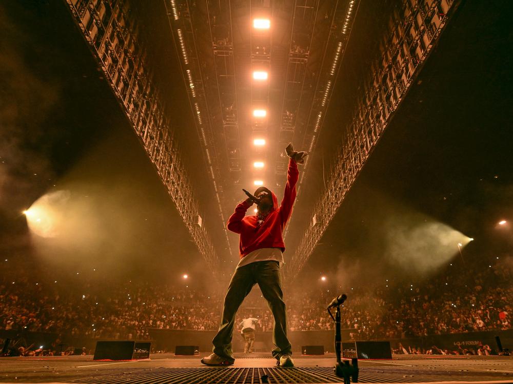 Kendrick Lamar, seen here performing at the Forum in Inglewood, Calif., on June 19, dropped his sixth album, <em>GNX</em>, on Friday, Nov. 22, without any advance warning.