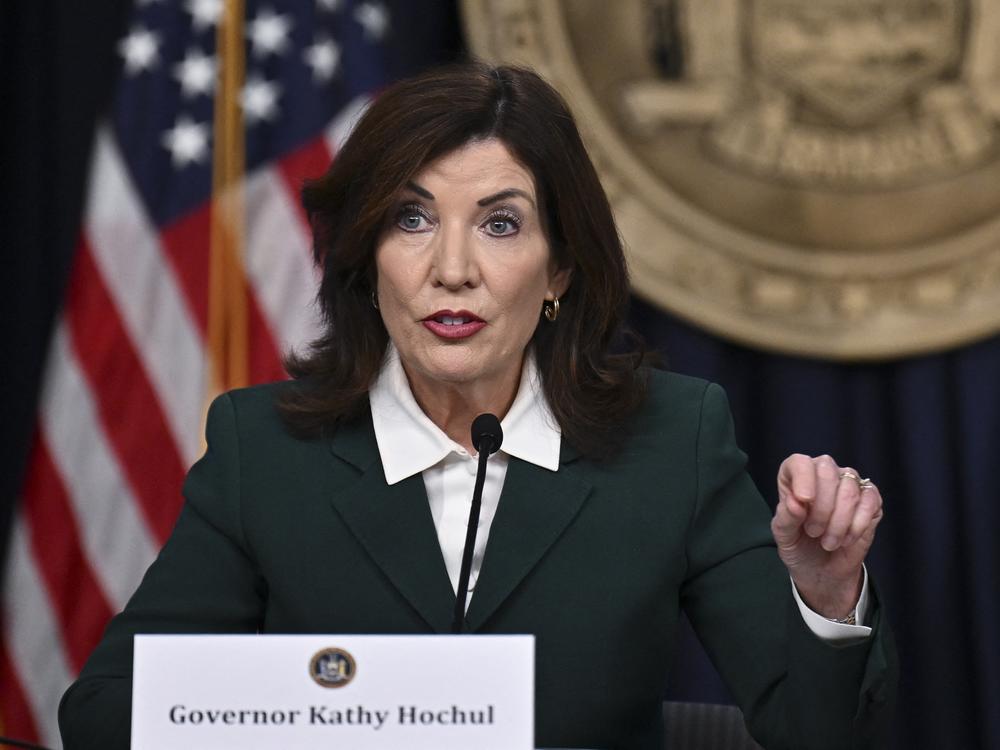 New York Governor Kathy Hochul speaks during a press conference regarding congestion pricing in New York City on November 14, 2024.