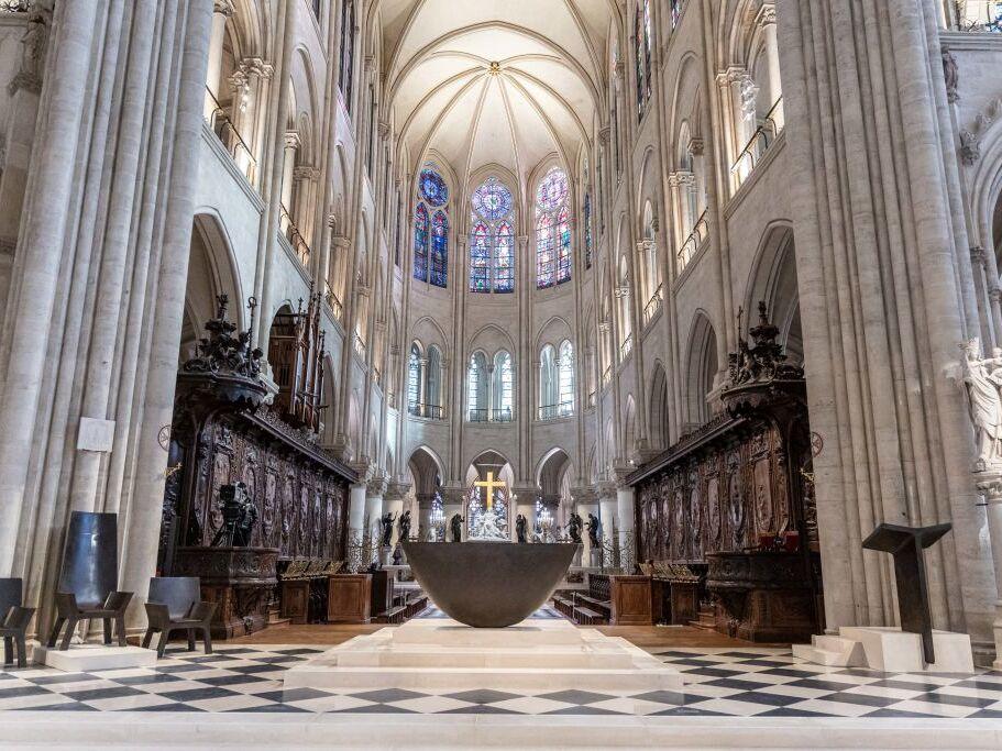 This photograph shows a new altar (front) designed by French artist and designer Guillaume Bardet, at the Notre-Dame de Paris cathedral, in Paris on Nov. 29, 2024.