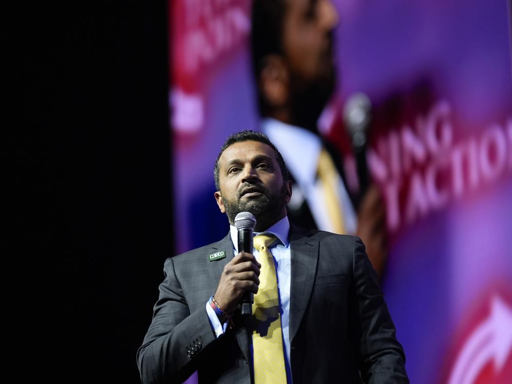 Kash Patel speaks before Republican presidential nominee former President Donald Trump during a campaign rally at Thomas & Mack Center, Thursday, Oct. 24, 2024, in Las Vegas.