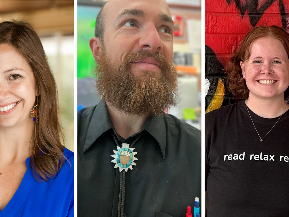 Teachers Emily Brisse, Mitchell Rutherford and Abbey Osborn have competed with smartphones for students' attention.