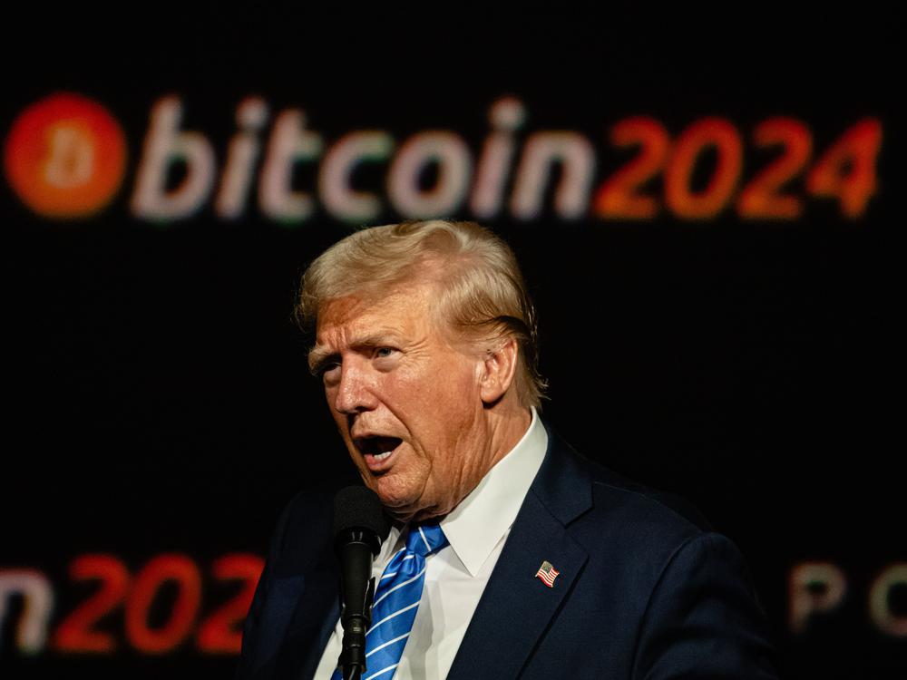 Trump gives a keynote speech at the Bitcoin 2024 conference in Nashville on July 27, 2024. Bitcoin has surged since Trump's election amid hopes he will usher in an administration friendly to its interests.