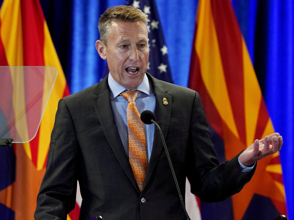 Rodney Scott, former chief of the U.S. Border Patrol, speaks following a border tour with former Vice President Mike Pence, Monday, June 13, 2022, in Phoenix. (AP Photo/Matt York)