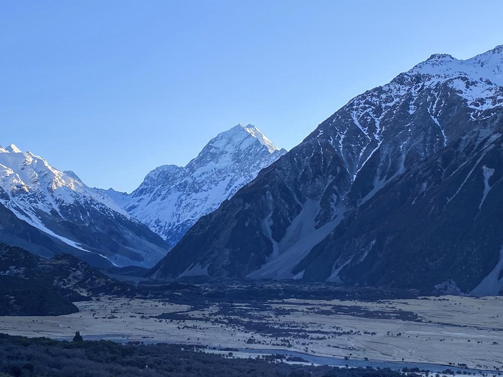 New Zealand's highest peak, Aoraki, centre, is seen in the Aoraki/Mount Cook National Park, on Aug. 17, 2020.