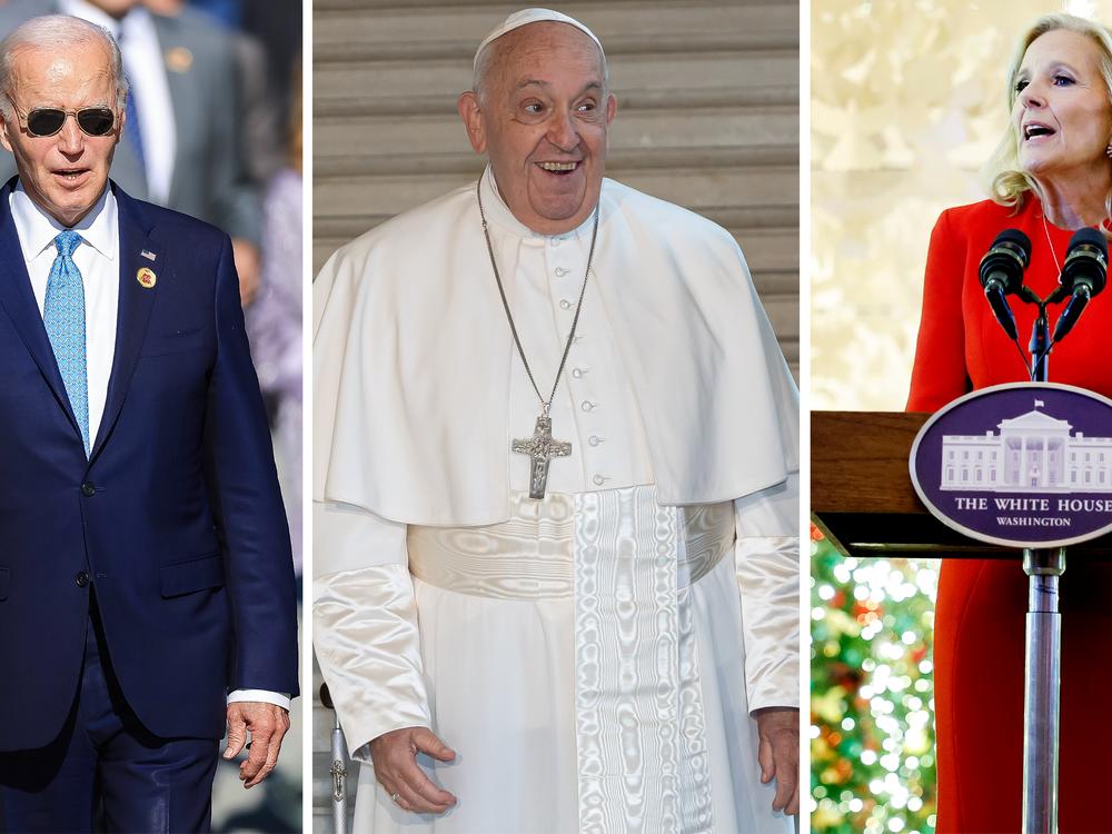 From left: Biden 1, the Pope, Biden 2.