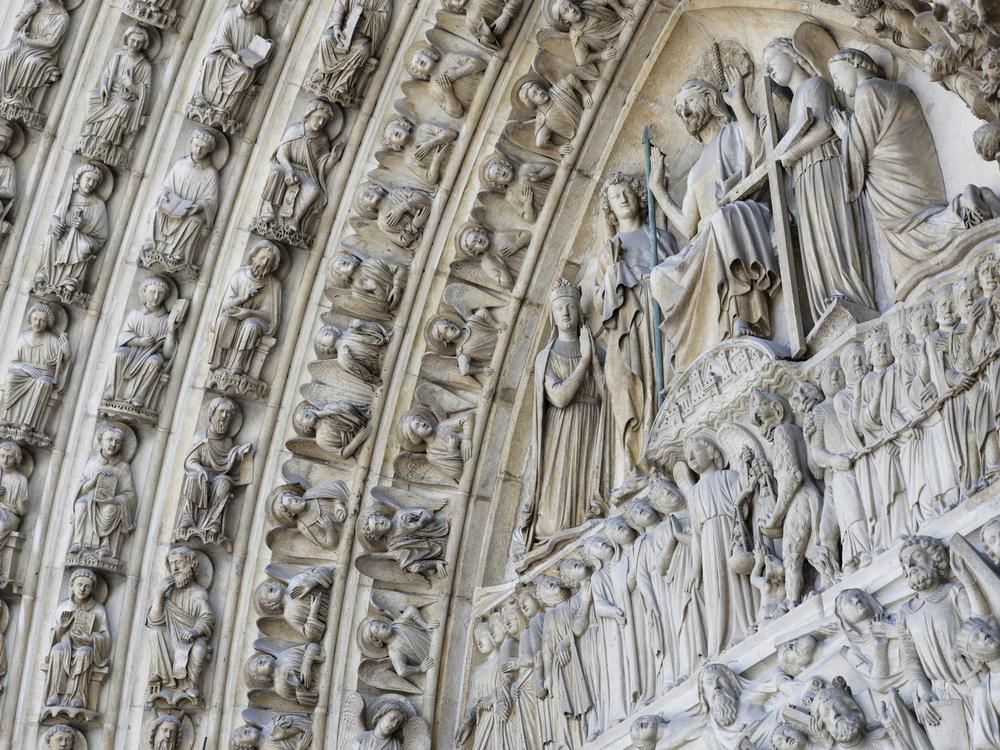 Part of bas-relief outside of Notre Dame Cathedral in Paris, on Nov. 29.