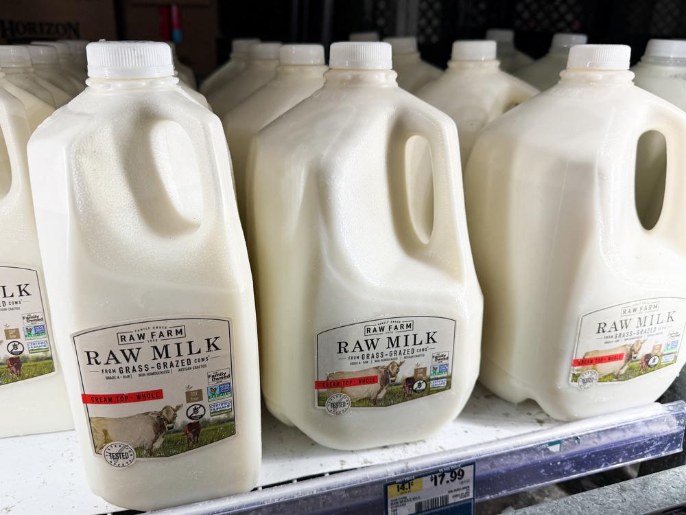 Raw milk from Raw Farm is displayed for sale at a grocery store in Torrance, Calif., on Nov. 29.