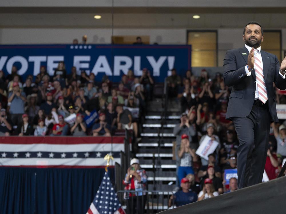 Patel takes the stage during a campaign rally for Trump on Oct. 13, 2024 in Prescott Valley, Ariz.