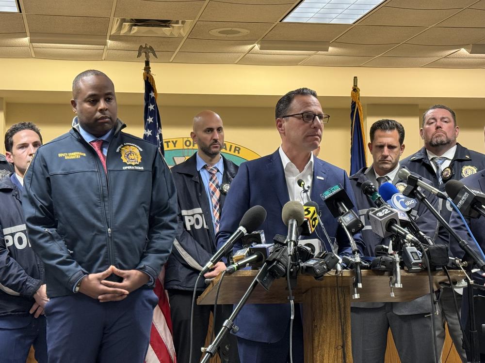 Pennsylvania Gov. Josh Shapiro speaks during a press conference after the arraignment of shooting suspect Luigi Mangione on Monday evening in Hollidaysburg, Pa.