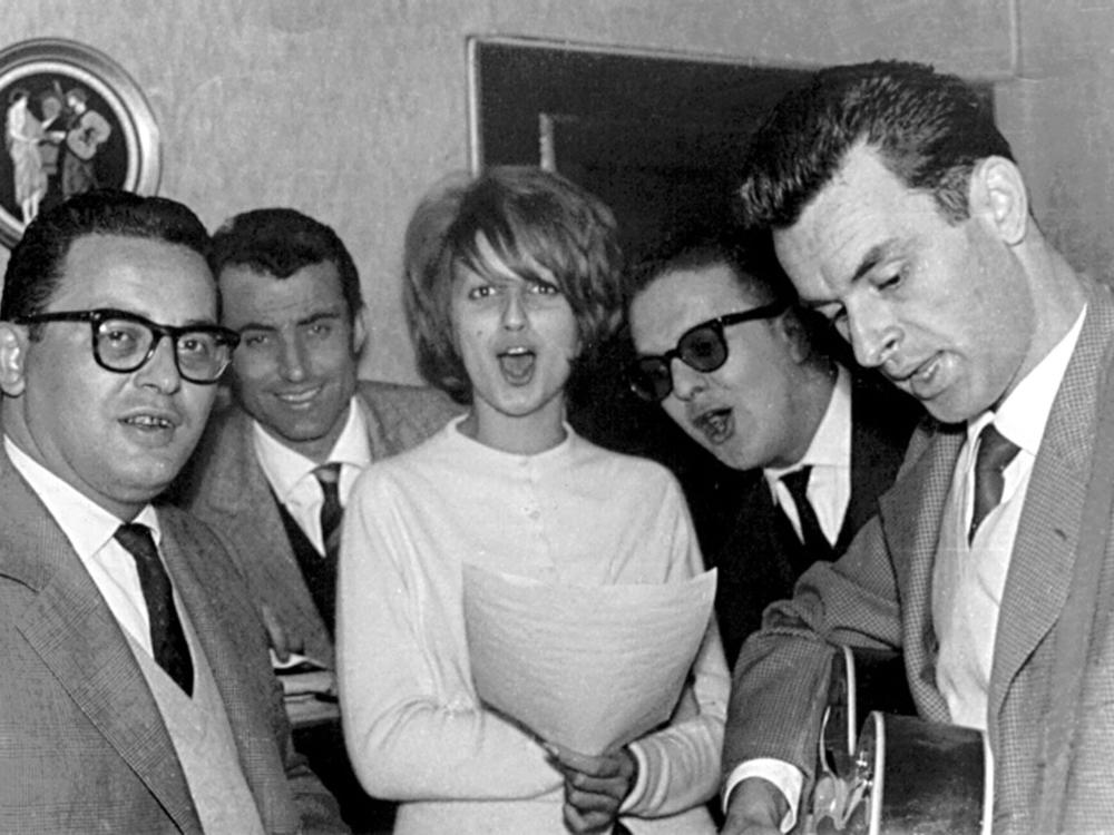 Italian pop singer Mina with her band Happy Boys in 1959.