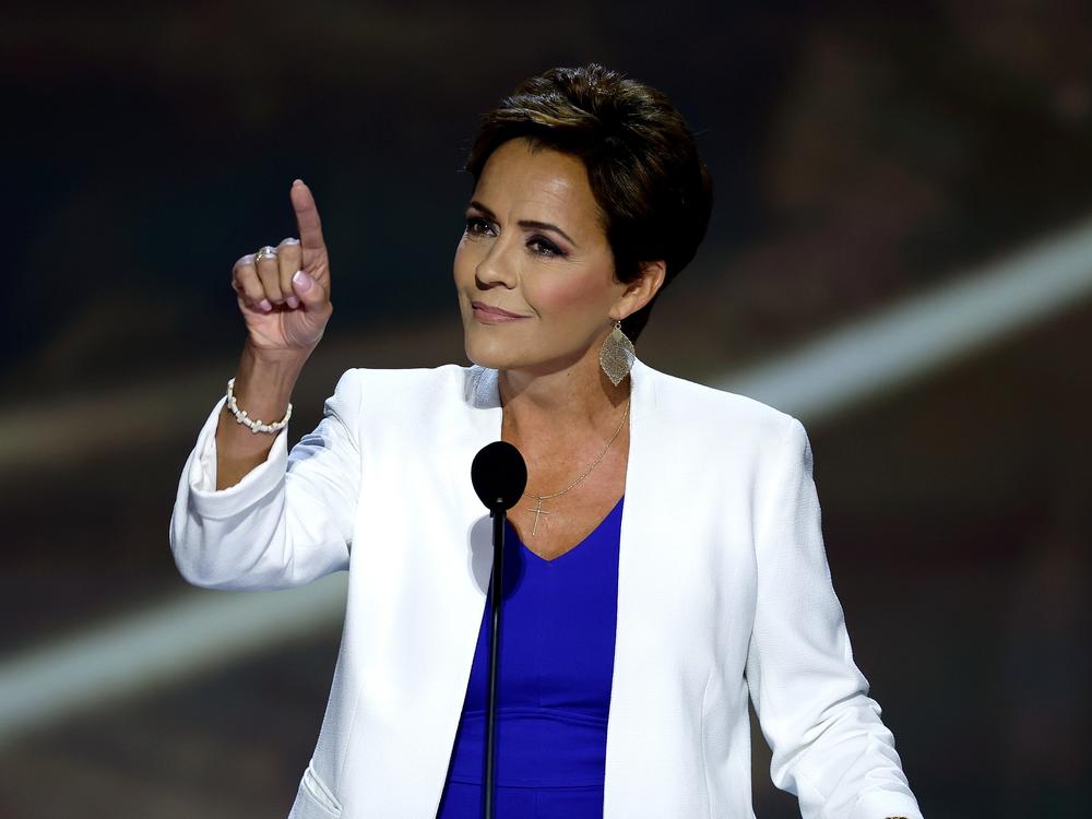 Kari Lake, pictured at the Republican National Convention in July, is President-elect Donald Trump's pick to head the Voice of America.