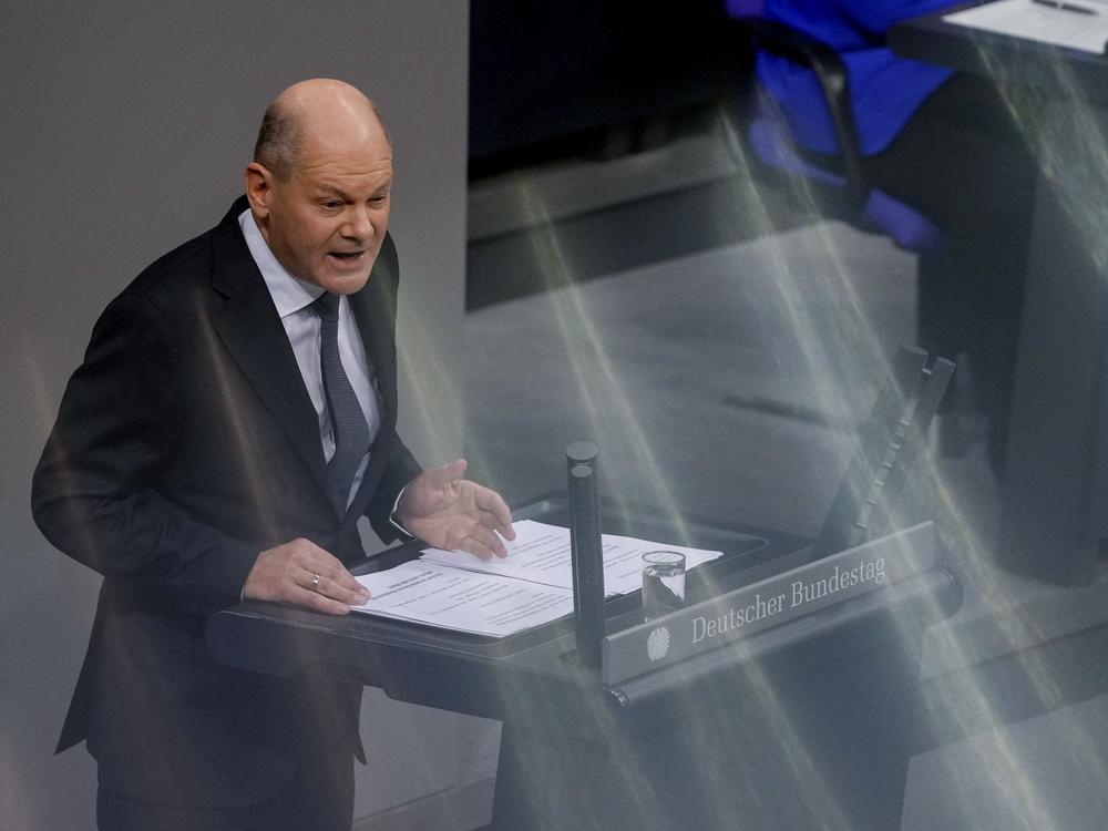 German Chancellor Olaf Scholz speaks during a plenary session at the German Bundestag, where he faces a vote of confidence, Berlin, Germany, on Monday.