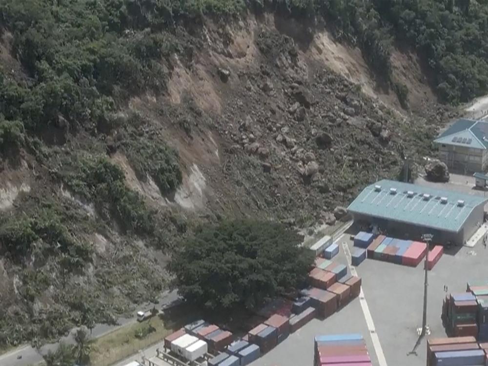 This image made from a video shows a landslide near an international shipping terminal in Port Vila, Vanuatu following a powerful earthquake on Tuesday.